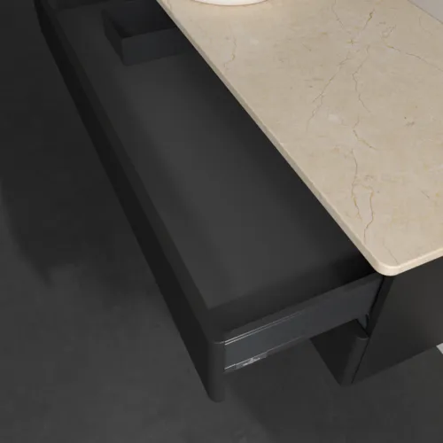 Bild von VILLEROY BOCH Antao Waschbeckenunterschrank, 2 Auszüge, 1200 x 360 x 500 mm, Front mit Struktur, Black Matt Lacquer / Botticino #K22113PD