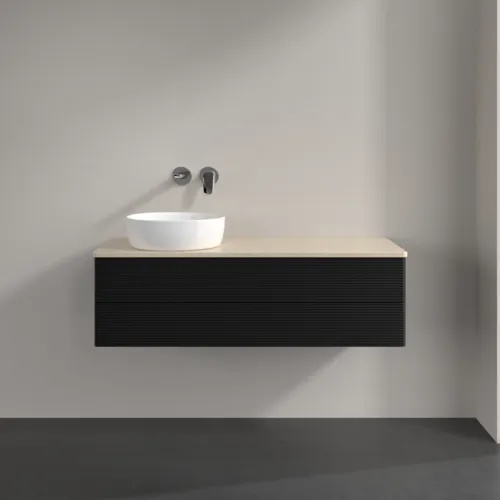 Bild von VILLEROY BOCH Antao Waschbeckenunterschrank, 2 Auszüge, 1200 x 360 x 500 mm, Front mit Struktur, Black Matt Lacquer / Botticino #K22113PD