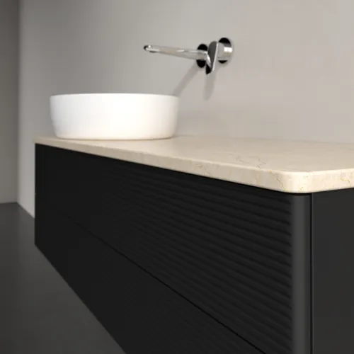 Bild von VILLEROY BOCH Antao Waschbeckenunterschrank, 2 Auszüge, 1200 x 360 x 500 mm, Front mit Struktur, Black Matt Lacquer / Botticino #K22113PD