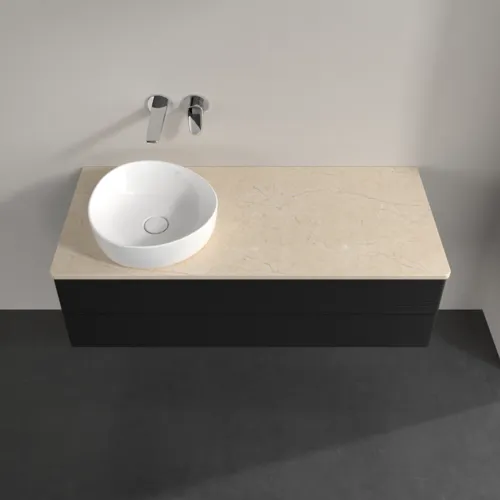 Bild von VILLEROY BOCH Antao Waschbeckenunterschrank, 2 Auszüge, 1200 x 360 x 500 mm, Front mit Struktur, Black Matt Lacquer / Botticino #K22113PD