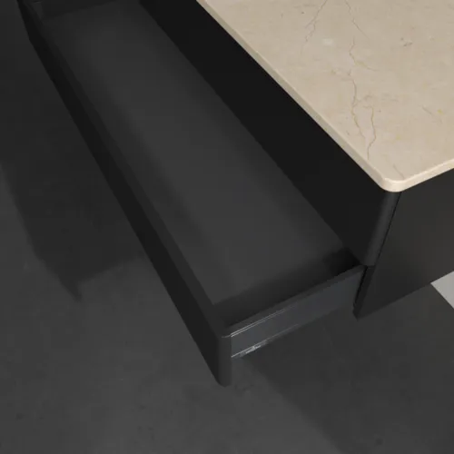 Bild von VILLEROY BOCH Antao Waschbeckenunterschrank, 2 Auszüge, 1200 x 360 x 500 mm, Front mit Struktur, Black Matt Lacquer / Botticino #K22113PD