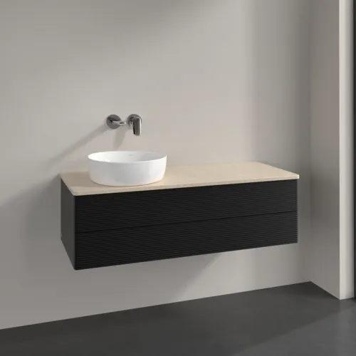 Bild von VILLEROY BOCH Antao Waschbeckenunterschrank, 2 Auszüge, 1200 x 360 x 500 mm, Front mit Struktur, Black Matt Lacquer / Botticino #K22113PD