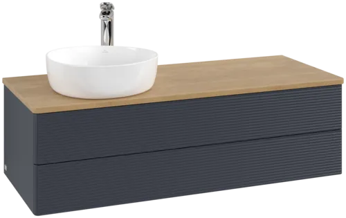 Bild von VILLEROY BOCH Antao Waschbeckenunterschrank, 2 Auszüge, 1200 x 360 x 500 mm, Front mit Struktur, Midnight Blue Matt Lacquer / Honey Oak #K22151HG