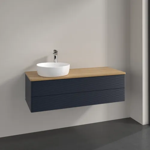 Bild von VILLEROY BOCH Antao Waschbeckenunterschrank, 2 Auszüge, 1200 x 360 x 500 mm, Front mit Struktur, Midnight Blue Matt Lacquer / Honey Oak #K22151HG