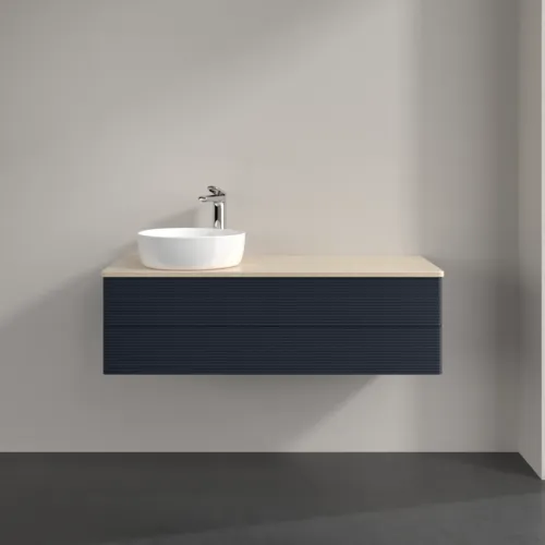 Bild von VILLEROY BOCH Antao Waschbeckenunterschrank, 2 Auszüge, 1200 x 360 x 500 mm, Front mit Struktur, Midnight Blue Matt Lacquer / Botticino #K22153HG
