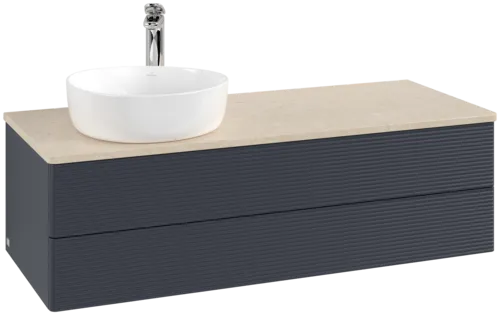 Bild von VILLEROY BOCH Antao Waschbeckenunterschrank, 2 Auszüge, 1200 x 360 x 500 mm, Front mit Struktur, Midnight Blue Matt Lacquer / Botticino #K22153HG
