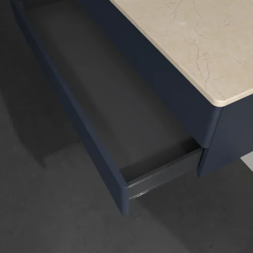 Bild von VILLEROY BOCH Antao Waschbeckenunterschrank, 2 Auszüge, 1200 x 360 x 500 mm, Front mit Struktur, Midnight Blue Matt Lacquer / Botticino #K22153HG