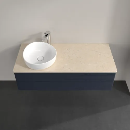 Bild von VILLEROY BOCH Antao Waschbeckenunterschrank, 2 Auszüge, 1200 x 360 x 500 mm, Front mit Struktur, Midnight Blue Matt Lacquer / Botticino #K22153HG