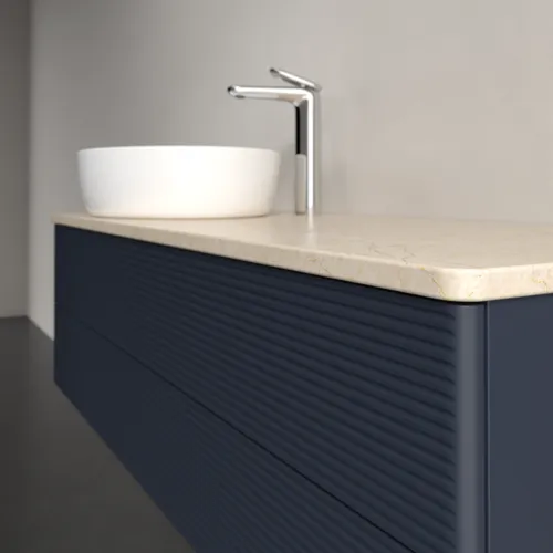 Bild von VILLEROY BOCH Antao Waschbeckenunterschrank, 2 Auszüge, 1200 x 360 x 500 mm, Front mit Struktur, Midnight Blue Matt Lacquer / Botticino #K22153HG