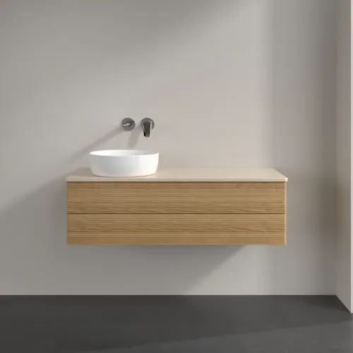 Bild von VILLEROY BOCH Antao Waschbeckenunterschrank, 2 Auszüge, 1200 x 360 x 500 mm, Front mit Struktur, Honey Oak / Botticino #K22113HN