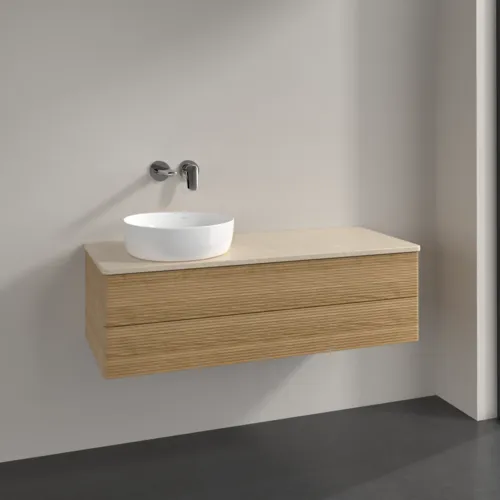 Bild von VILLEROY BOCH Antao Waschbeckenunterschrank, 2 Auszüge, 1200 x 360 x 500 mm, Front mit Struktur, Honey Oak / Botticino #K22113HN