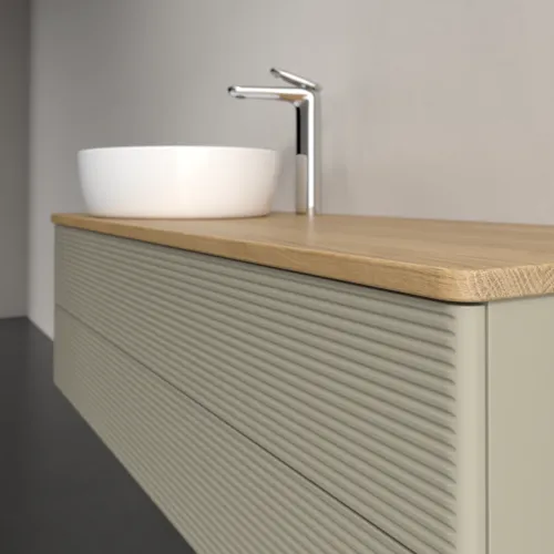 Bild von VILLEROY BOCH Antao Waschbeckenunterschrank, 2 Auszüge, 1200 x 360 x 500 mm, Front mit Struktur, Stone Grey Matt Lacquer / Honey Oak #K22151HK