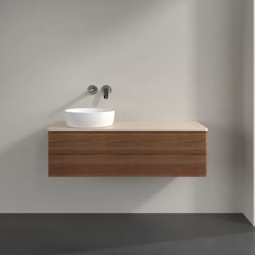 Bild von VILLEROY BOCH Antao Waschbeckenunterschrank, 2 Auszüge, 1200 x 360 x 500 mm, Front mit Struktur, Warm Walnut / Botticino #K22113HM