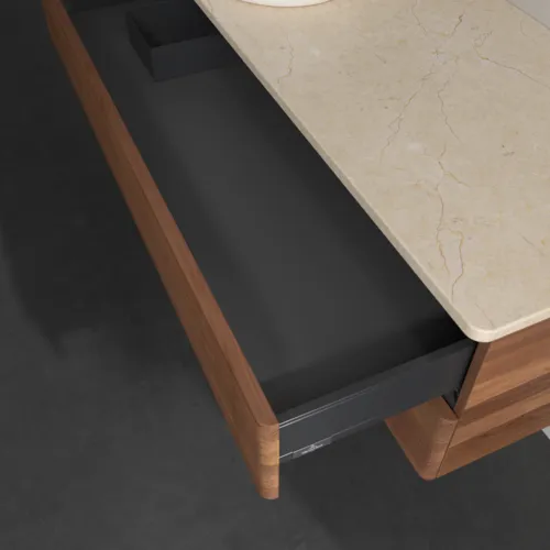 Bild von VILLEROY BOCH Antao Waschbeckenunterschrank, 2 Auszüge, 1200 x 360 x 500 mm, Front mit Struktur, Warm Walnut / Botticino #K22113HM