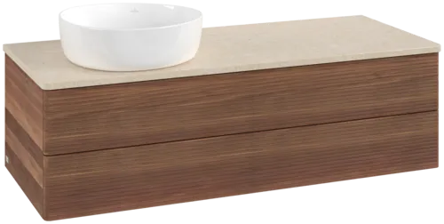 Bild von VILLEROY BOCH Antao Waschbeckenunterschrank, 2 Auszüge, 1200 x 360 x 500 mm, Front mit Struktur, Warm Walnut / Botticino #K22113HM