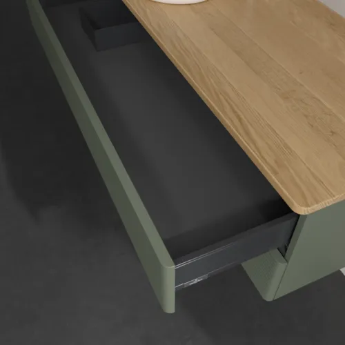 Bild von VILLEROY BOCH Antao Waschbeckenunterschrank, 2 Auszüge, 1200 x 360 x 500 mm, Front mit Struktur, Leaf Green Matt Lacquer / Honey Oak #K22151HL