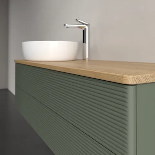 Bild von VILLEROY BOCH Antao Waschbeckenunterschrank, 2 Auszüge, 1200 x 360 x 500 mm, Front mit Struktur, Leaf Green Matt Lacquer / Honey Oak #K22151HL
