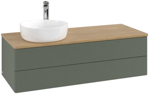 Bild von VILLEROY BOCH Antao Waschbeckenunterschrank, 2 Auszüge, 1200 x 360 x 500 mm, Front mit Struktur, Leaf Green Matt Lacquer / Honey Oak #K22151HL