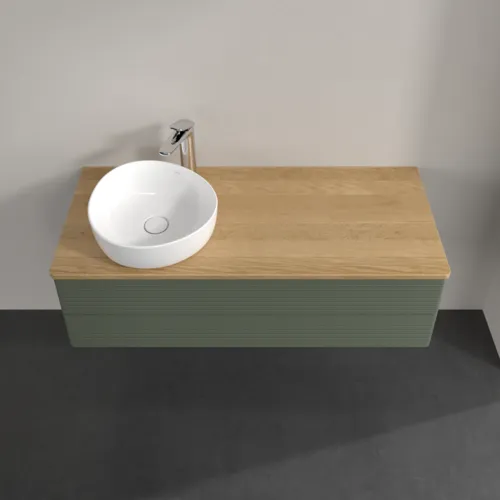Bild von VILLEROY BOCH Antao Waschbeckenunterschrank, 2 Auszüge, 1200 x 360 x 500 mm, Front mit Struktur, Leaf Green Matt Lacquer / Honey Oak #K22151HL