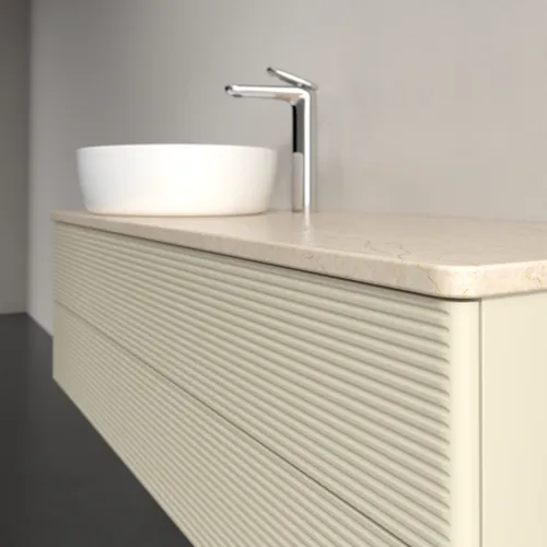 Bild von VILLEROY BOCH Antao Waschbeckenunterschrank, 2 Auszüge, 1200 x 360 x 500 mm, Front mit Struktur, Silk Grey Matt Lacquer / Botticino #K22153HJ