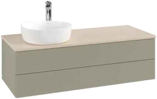 Bild von VILLEROY BOCH Antao Waschbeckenunterschrank, 2 Auszüge, 1200 x 360 x 500 mm, Front mit Struktur, Stone Grey Matt Lacquer / Botticino #K22153HK