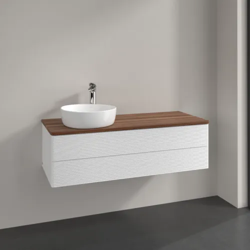 Bild von VILLEROY BOCH Antao Waschbeckenunterschrank, 2 Auszüge, 1200 x 360 x 500 mm, Front mit Struktur, White Matt Lacquer / Warm Walnut #K22152MT