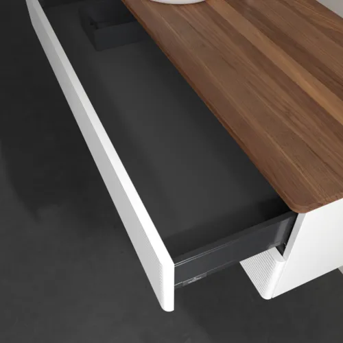 Bild von VILLEROY BOCH Antao Waschbeckenunterschrank, 2 Auszüge, 1200 x 360 x 500 mm, Front mit Struktur, White Matt Lacquer / Warm Walnut #K22152MT