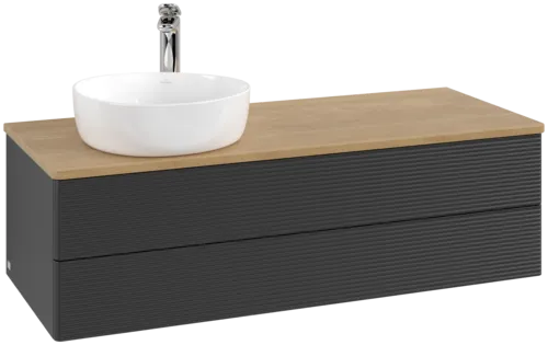 Bild von VILLEROY BOCH Antao Waschbeckenunterschrank, 2 Auszüge, 1200 x 360 x 500 mm, Front mit Struktur, Black Matt Lacquer / Honey Oak #K22151PD