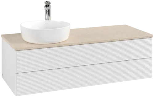 Bild von VILLEROY BOCH Antao Waschbeckenunterschrank, 2 Auszüge, 1200 x 360 x 500 mm, Front mit Struktur, Glossy White Lacquer / Botticino #K22153GF
