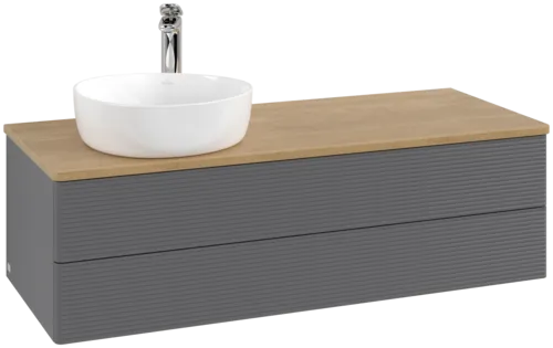Bild von VILLEROY BOCH Antao Waschbeckenunterschrank, 2 Auszüge, 1200 x 360 x 500 mm, Front mit Struktur, Anthracite Matt Lacquer / Honey Oak #K22151GK