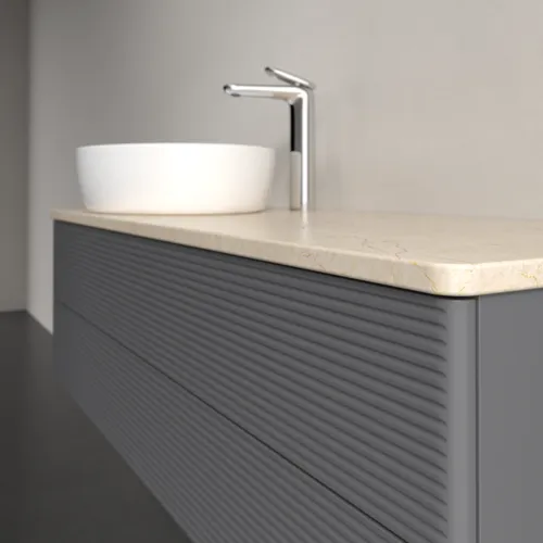 Bild von VILLEROY BOCH Antao Waschbeckenunterschrank, 2 Auszüge, 1200 x 360 x 500 mm, Front mit Struktur, Anthracite Matt Lacquer / Botticino #K22153GK