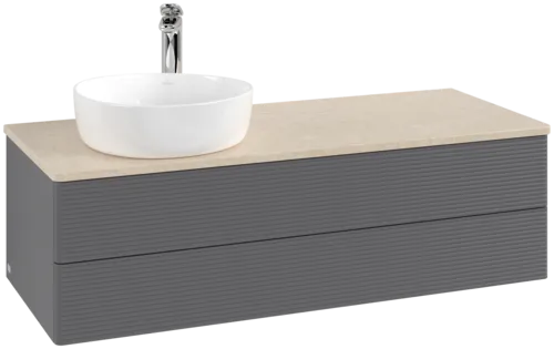 Bild von VILLEROY BOCH Antao Waschbeckenunterschrank, 2 Auszüge, 1200 x 360 x 500 mm, Front mit Struktur, Anthracite Matt Lacquer / Botticino #K22153GK