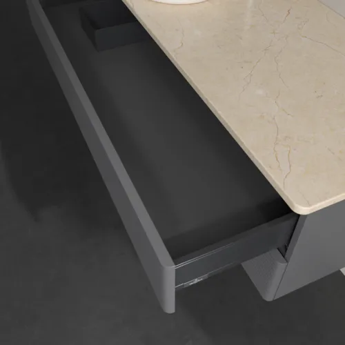 Bild von VILLEROY BOCH Antao Waschbeckenunterschrank, 2 Auszüge, 1200 x 360 x 500 mm, Front mit Struktur, Anthracite Matt Lacquer / Botticino #K22153GK