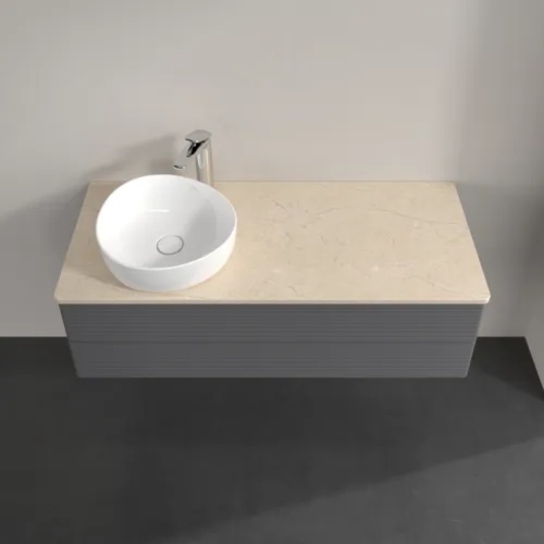 Bild von VILLEROY BOCH Antao Waschbeckenunterschrank, 2 Auszüge, 1200 x 360 x 500 mm, Front mit Struktur, Anthracite Matt Lacquer / Botticino #K22153GK