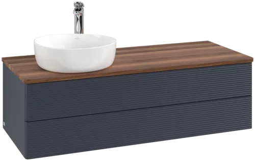 Bild von VILLEROY BOCH Antao Waschbeckenunterschrank, 2 Auszüge, 1200 x 360 x 500 mm, Front mit Struktur, Midnight Blue Matt Lacquer / Warm Walnut #K22152HG