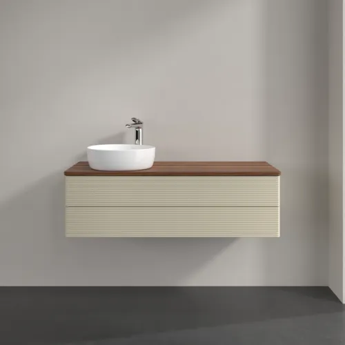 Bild von VILLEROY BOCH Antao Waschbeckenunterschrank, 2 Auszüge, 1200 x 360 x 500 mm, Front mit Struktur, Silk Grey Matt Lacquer / Warm Walnut #K22152HJ