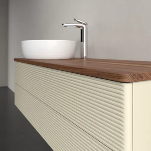 Bild von VILLEROY BOCH Antao Waschbeckenunterschrank, 2 Auszüge, 1200 x 360 x 500 mm, Front mit Struktur, Silk Grey Matt Lacquer / Warm Walnut #K22152HJ