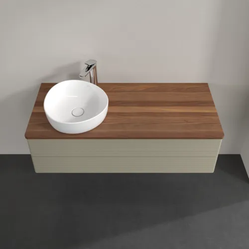 Bild von VILLEROY BOCH Antao Waschbeckenunterschrank, 2 Auszüge, 1200 x 360 x 500 mm, Front mit Struktur, Stone Grey Matt Lacquer / Warm Walnut #K22152HK