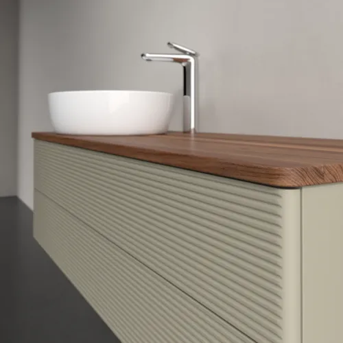 Bild von VILLEROY BOCH Antao Waschbeckenunterschrank, 2 Auszüge, 1200 x 360 x 500 mm, Front mit Struktur, Stone Grey Matt Lacquer / Warm Walnut #K22152HK