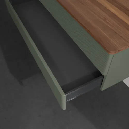 Bild von VILLEROY BOCH Antao Waschbeckenunterschrank, 2 Auszüge, 1200 x 360 x 500 mm, Front mit Struktur, Leaf Green Matt Lacquer / Warm Walnut #K22152HL