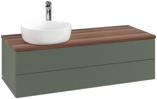 Bild von VILLEROY BOCH Antao Waschbeckenunterschrank, 2 Auszüge, 1200 x 360 x 500 mm, Front mit Struktur, Leaf Green Matt Lacquer / Warm Walnut #K22152HL