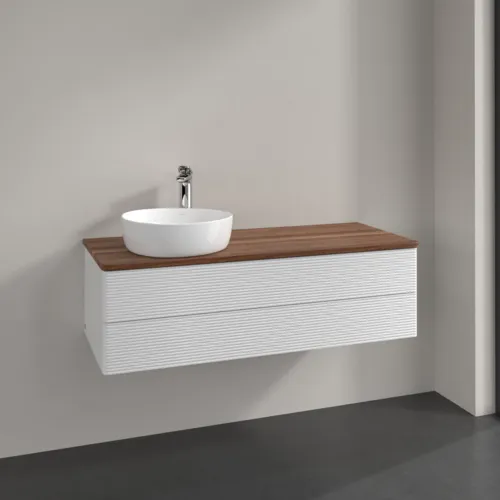 Bild von VILLEROY BOCH Antao Waschbeckenunterschrank, 2 Auszüge, 1200 x 360 x 500 mm, Front mit Struktur, Glossy White Lacquer / Warm Walnut #K22152GF