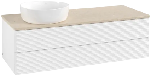 Bild von VILLEROY BOCH Antao Waschbeckenunterschrank, 2 Auszüge, 1200 x 360 x 500 mm, Front mit Struktur, White Matt Lacquer / Botticino #K22113MT