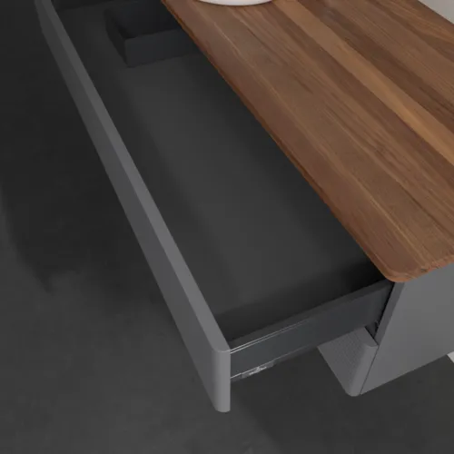 Bild von VILLEROY BOCH Antao Waschbeckenunterschrank, 2 Auszüge, 1200 x 360 x 500 mm, Front mit Struktur, Anthracite Matt Lacquer / Warm Walnut #K22152GK