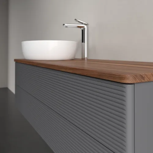 Bild von VILLEROY BOCH Antao Waschbeckenunterschrank, 2 Auszüge, 1200 x 360 x 500 mm, Front mit Struktur, Anthracite Matt Lacquer / Warm Walnut #K22152GK