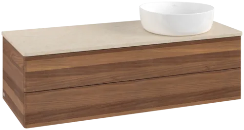 Bild von VILLEROY BOCH Antao Waschbeckenunterschrank, 2 Auszüge, 1200 x 360 x 500 mm, Front ohne Struktur, Warm Walnut / Botticino #K23013HM