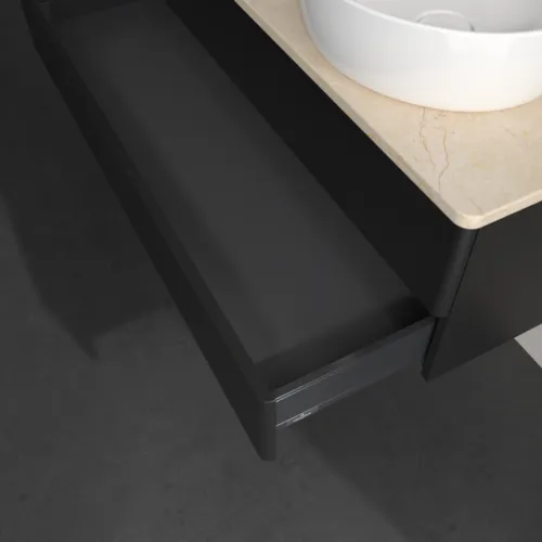 Bild von VILLEROY BOCH Antao Waschbeckenunterschrank, 2 Auszüge, 1200 x 360 x 500 mm, Front ohne Struktur, Black Matt Lacquer / Botticino #K23013PD