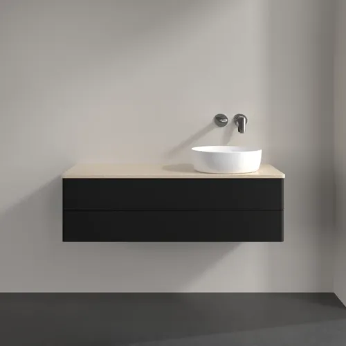 Bild von VILLEROY BOCH Antao Waschbeckenunterschrank, 2 Auszüge, 1200 x 360 x 500 mm, Front ohne Struktur, Black Matt Lacquer / Botticino #K23013PD
