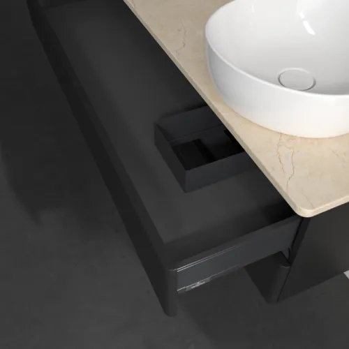 Bild von VILLEROY BOCH Antao Waschbeckenunterschrank, 2 Auszüge, 1200 x 360 x 500 mm, Front ohne Struktur, Black Matt Lacquer / Botticino #K23013PD