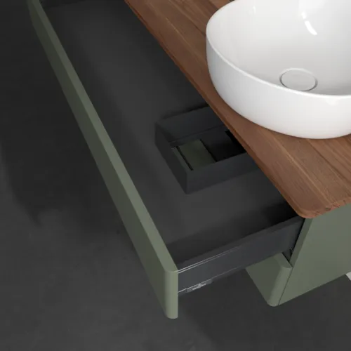 Bild von VILLEROY BOCH Antao Waschbeckenunterschrank, 2 Auszüge, 1200 x 360 x 500 mm, Front ohne Struktur, Leaf Green Matt Lacquer / Warm Walnut #K23012HL